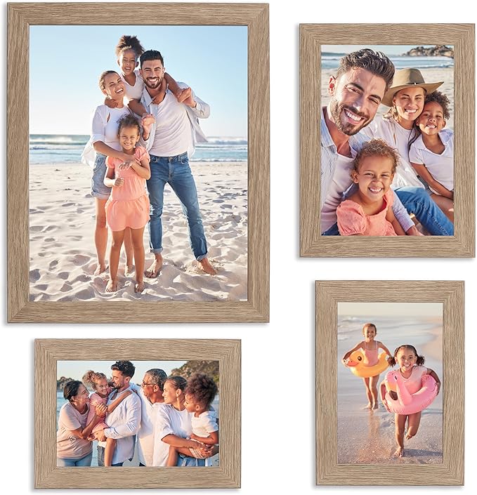 Sheffield Home 4 Piece Gallery Wall Frame Set, 8x10 Inch, 5x7 Inch, and 4x6 Inch, Light Natural-Ruum Studio Home