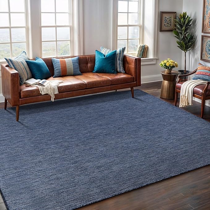 Washable Indoor Outdoor Rug 10x14 Weather Resistant Area Rugs Modern Solid for Porch Deck Balcony Backyard Patio Outside Carpet (10 X 14 Azure Blue)-Ruum Studio Home