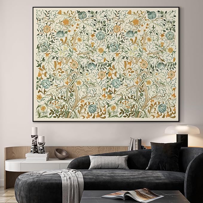 SIGNWIN 60"x72" Extra Large Framed Wall Art Vintage Botanical Floral with Golden and Teal Leaves, Elegant Nature Illustration for Home Living Room Bedroom Decor (Frame Assembly Required)-Ruum Studio Home