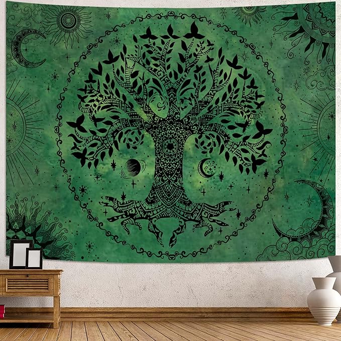 Lunerfex Tree of Life Mandala Tapestry Boho Tapestry for Bedroom Green Tapestries Wall Hanging Living Room Wall Art and Home Decor 70x90-Ruum Studio Home