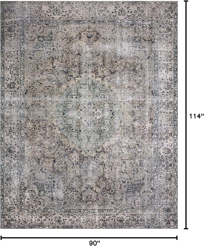 Loloi Layla Collection LAY-06 Taupe/Stone 7'-6" x 9'-6" .13" Thick Area Rug, Soft, Durable, Vintage Inspired, Distressed, Low Pile, Non-Shedding, Easy Clean, Printed, Living Room Rug-Ruum Studio Home