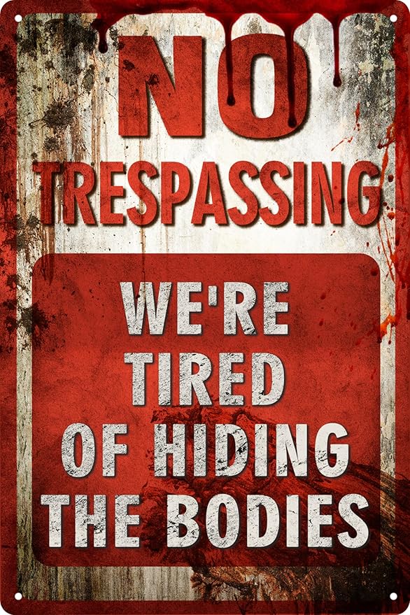 Vintage Tin Sign Retro Metal Funny No Trespassing Signs for Home Decor Stylish Wall Art Plaques Gift for Bathroom Kitchen and Gothic Wall Decor in Every Room 12x8 in-Ruum Studio Home