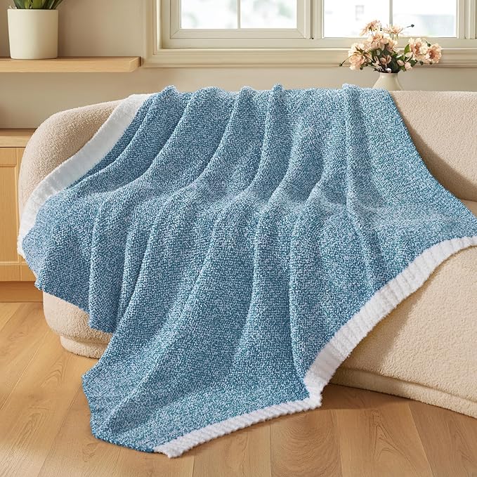 Joiedomi Throw Blanket for Couch Bed Sofa, Blue Knitted Blankets Gifts for Women Mom Girls, Cozy Cute Soft Throw Home Room Decor Aesthetic for Women Mothers Birthday Gifts 50x60 Inches-Ruum Studio Home