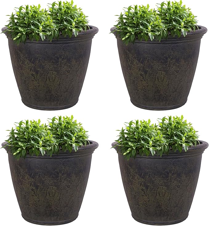 Sunnydaze 24-Inch Anjelica Large Plastic Pot for Plants - Outdoor Polyresin Round Planter with Drillable Drainage Holes - Sable - 4pk-Ruum Studio Home