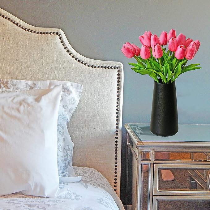 Mandy's Artificial Tulips 20 Stems Pink PU Faux Flowers for Wedding Home Decor 13.5 Inch-Ruum Studio Home
