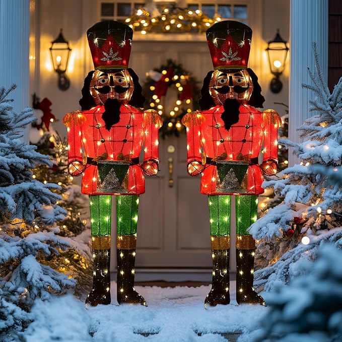 61Inch Nutcracker Christmas Decor Outdoor with LEDs 5 Feet Lighted Large Nutcracker Lighted Christmas Decorations Outdoor with Stakes & Zip Ties for Xmas Yard, Porch, Lawn-Ruum Studio Home