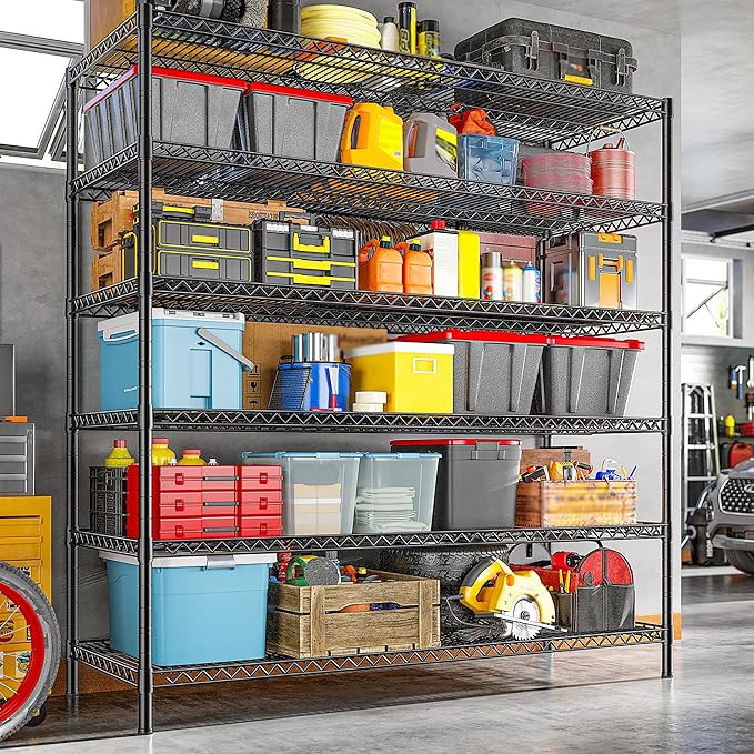 REIBII 83"H Storage Shelves 3840LBS Metal Shelving Unit Garage Shelving Heavy Duty 6 Tier Commercial Adjustable Wire Shelving for Storage Rack for Pantry, Garage, Kitchen, 83"H x 55.5"W x 18"D, 2PCS-Ruum Studio Home