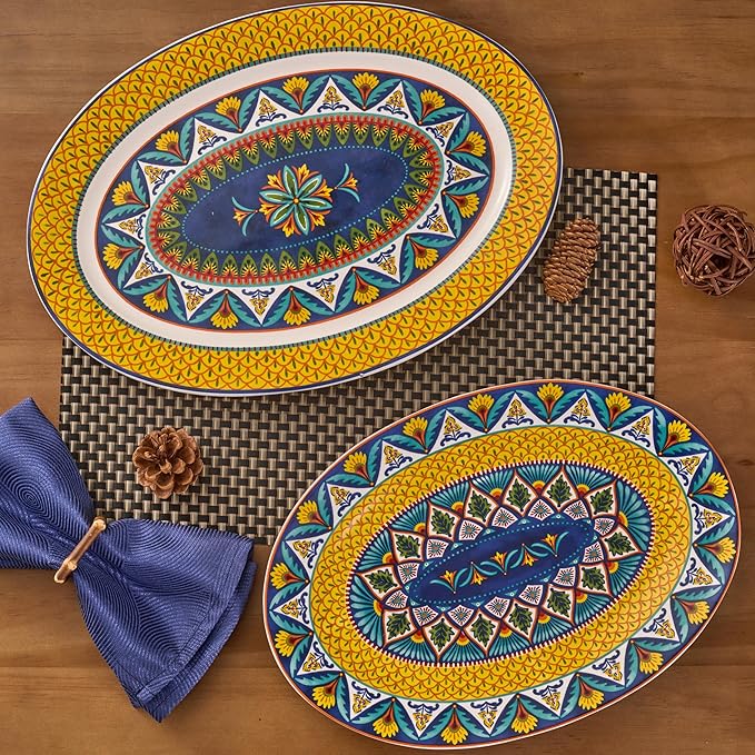 Bico Havana 16 plus 14 inch Oval Platters Set, Set of 2, Microwave and Dishwasher Safe, for Serving Fish, Chicken, Turkey-Ruum Studio Home