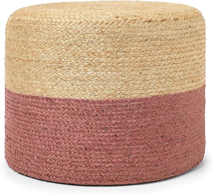 REDEARTH · Cylindrical Pouf Foot Stool Ottoman - Jute Braided Pouffe Poof Accent Sitting Footrest for Living Room, Bedroom, Nursery, Patio, Lounge & Other Rooms (Natural Rust, 18"x18"x14")-Ruum Studio Home