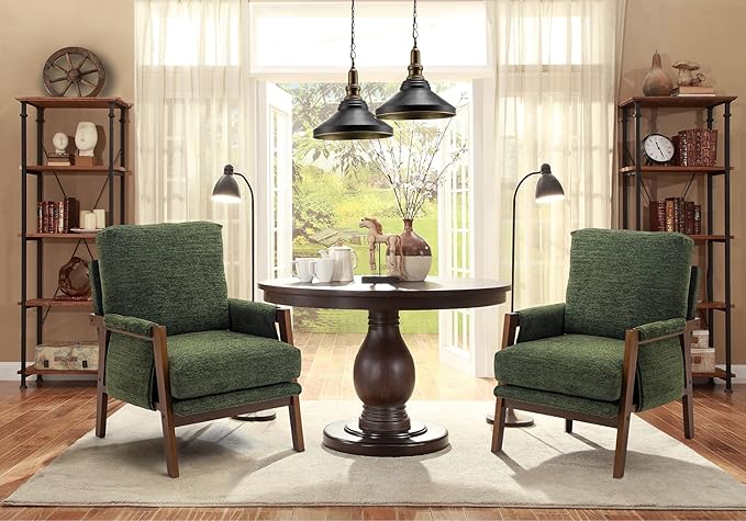 Modern Accent Chairs Set of 2 for Living Room Mid Century Arm Chairs Upholstered Bedroom Chairs Comfy Lounge Chairs with Solid Wood Frame, Green-Ruum Studio Home