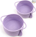 Empty Gift Basket - SweetMemo Mini Woven Rope Organizer Baskets for Baby Shower, Vanity, Makeup Brushes, Bathroom, Shelves, Desk - Small Decorative Storage Bins - Set of 2, Pre-Shaped, Lilac Purple-Ruum Studio Home