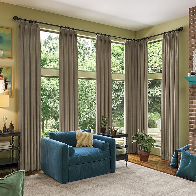 RAIN CITY 100 Inch Long Linen Blended Blackout Curtains 2 Panels Set,Custom Length Back Tab Drapes with Hooks, Grey Backing Linen Window Curtains for Living Room Bedroom,50x100 in Long,Linen-Ruum Studio Home