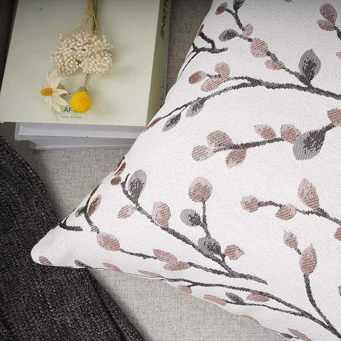 YOUR SMILE Classical Embroidery Jacquard Pink Leaf Pattern Square Decorative Throw Pillow Case Cushion Cover 18x18 inch-Ruum Studio Home