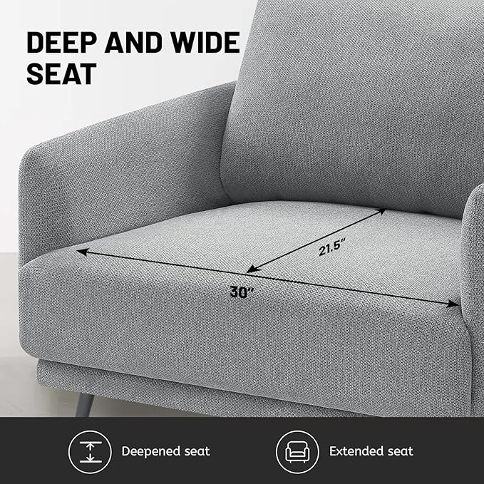 Oversized Accent Chair Set of 2 for Living Room Chairs Reading Arm Chair Comfy Modern Single Sofa Side Chairs with Metal Legs & Soft Cushion for Bedroom, Balcony,Waiting Room (Polyester, Grey)-Ruum Studio Home
