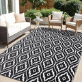 OLANLY Outdoor Rug 6x9 ft Waterproof, Outdoor Plastic Straw Rug with Geometric Pattern Clearance, Reversible RV Mat for Patio, Camping, Balcony, Deck, Backyard, Black & White-Ruum Studio Home