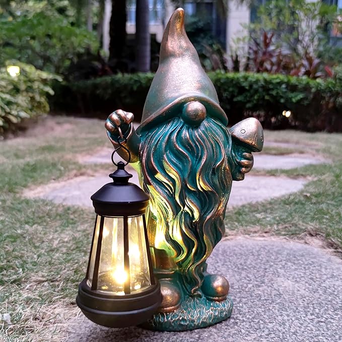 Gnomes Garden Statue Outdoor Décor with Solar Lights Lantern,Gnome Solar Light Figurines Outside Decorations for Yard，Lawn Patio, Balcony, Unique Housewarming Gifts-Ruum Studio Home