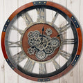 DORBOKER 24" Original Moving Gears Wall Clock, Large Industrial Wall Clock for Living Room Decor,Oversized Wood Vintage Farmhouse Steampunk Rustic Clocks for Wall Decor,Black Walnut-Ruum Studio Home