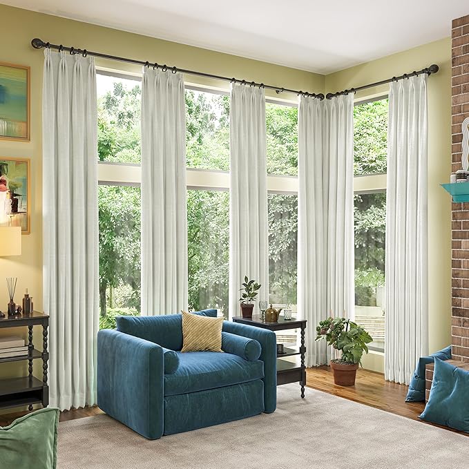 Linen Blend Blackout Curtains 120 Inch Long 2 Panels Set,Rod Pocket Back Tab Farmhouse Track System Curtains for Living Room 10 FT Length Extra Long Light Blocking Pleated Window Drapes,Natural-Ruum Studio Home