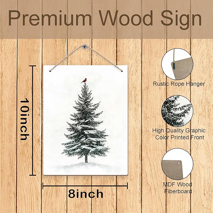DUXMNAMG Christmas Winter Tree Bird Hanging Wooden Signs 10x8, Christmas Wall Decor, Vintage Home Room Office Hanging Wall Decor-Ruum Studio Home