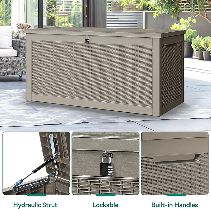 YITAHOME 260 Gallon XXL Large Deck Box, Outdoor Resin Storage Box, Lockable Storage Container for Patio Cushions, Furniture, Garden Tools, Water Resistant (Brown)-Ruum Studio Home