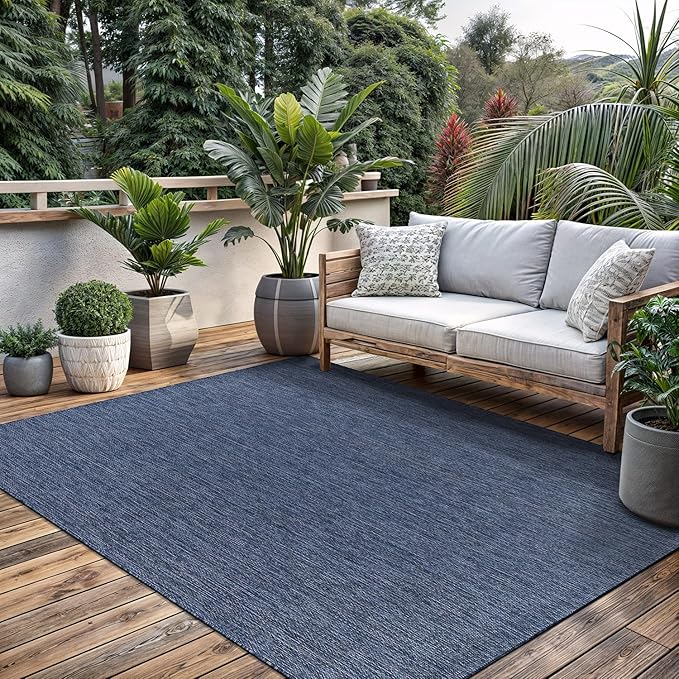 Washable Indoor Outdoor Rug 8x10 Weather Resistant Area Rugs Modern Solid for Porch Deck Balcony Backyard Patio Outside Carpet (8 X 10 Azure Blue)-Ruum Studio Home