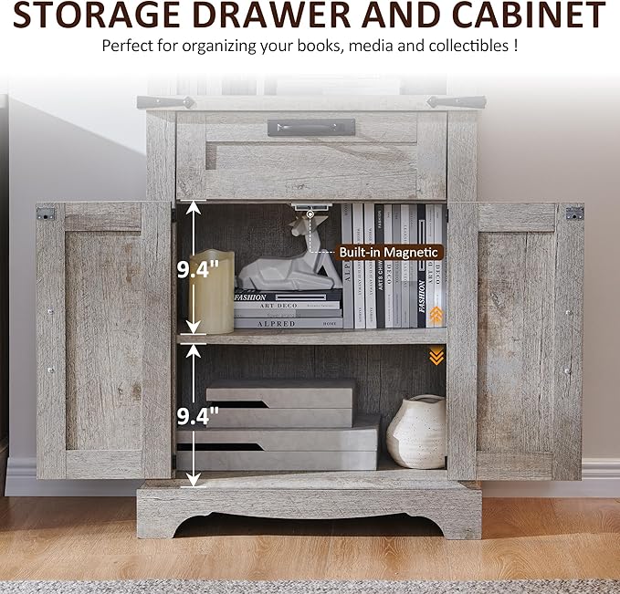 OKD 72'' Tall Bookshelf with Storage, Farmhouse 4 Tier Bookcase w/Barn Door, Adjustable Shelves and Drawers, Rustic Wooden Office Bookshelves for Home Bedroom, Living Room, Library (Light Rustic Oak)-Ruum Studio Home