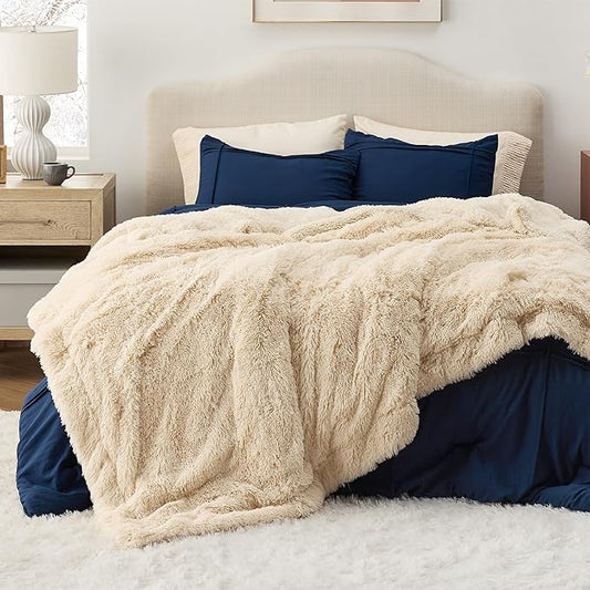 Bedsure GentleSoft Fluffy Beige Blankets Queen Size for Bed, Thick Sherpa Faux Fur Fleece Fuzzy Plush Winter Warm Heavy Soft Queen Blankets, Bedroom Decor Beige Gifts Cozy Gifts for Women Men, 90x90-Ruum Studio Home