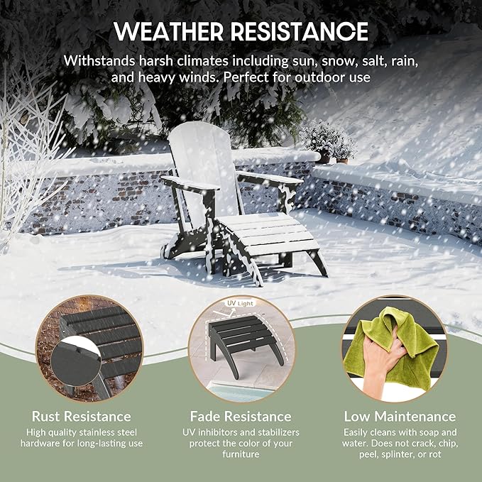 WestinTrends Outdoor Ottoman, Patio Adirondack Ottoman Foot Rest, All Weather Poly Lumber Folding Foot Stool for Adirondack Chair, Widely Used for Outside Porch Pool Lawn Backyard, Gray-Ruum Studio Home