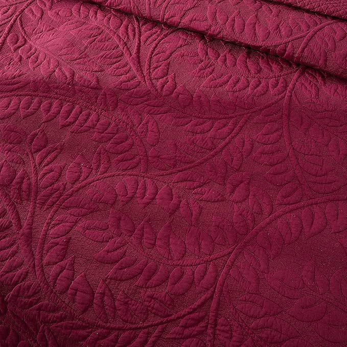 MarCielo 3-Piece 100% Cotton Oversized Bedspread Lightweight Quilt Coverlet Embroidery Farmhouse Bedding Set T0 (Wine Burgundy, Oversized Queen (100"x106"))-Ruum Studio Home