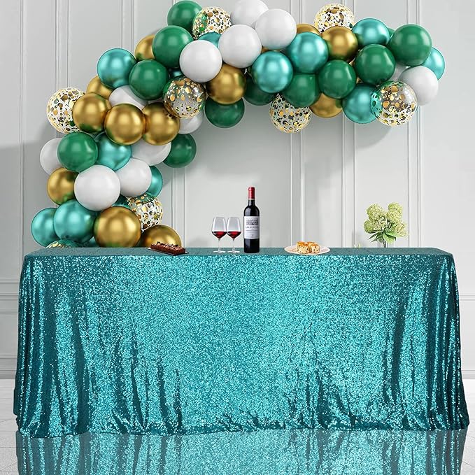 SquarePie Sequin Tablecloth 50 x 72 Inch Teal Sparkly Table Linen for Wedding Party-Ruum Studio Home