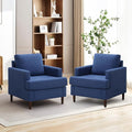 Mid-Century Accent Chair,Modern Linen Fabric Armchair for Living Room,Comfy Upholstered Reading Accent Chairs for Bedroom,Single Sofa Chair with Wood Legs (Blue, 2 Pack)-Ruum Studio Home