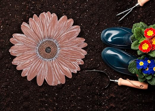 NAT & Jules Gerbera Daisy Flower Shaped Dimensional Indoor Outdoor 12 inch Cast Resin Decorative Garden Stepping Stone, Patio, Walkway Sculpture Yard Art, Terracotta-Ruum Studio Home