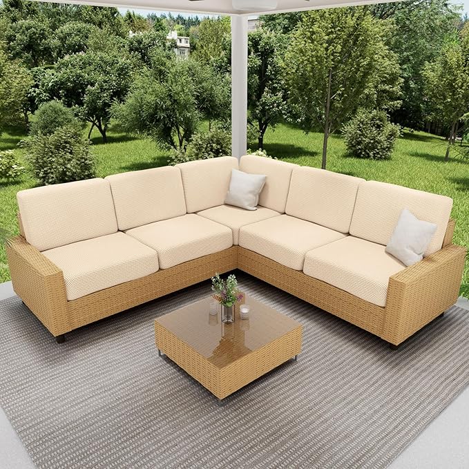 hyha Waterproof Sectional Couch Covers, Non Slip Sofa Couch Cushion Covers L Shape, Thick Stretch Jacquard Fabric, Washable Sofa Slipcovers with Elastic Bottom (1 Piece for Chaise XL, Beige)-Ruum Studio Home