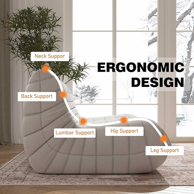 Big Bean Bag Chairs for Adults, 3 Seater Large Bean Bag Chair Sofa, Fireside Chair Lazy Sofa Chair with High Density Comfortable Foam, Modern Bean Bag for Living Room, Bedroom, Office (Beige)-Ruum Studio Home