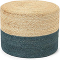 REDEARTH · Cylindrical Pouf Foot Stool Ottoman - Jute Braided Pouffe Poof Accent Sitting Footrest for Living Room, Bedroom, Nursery, Patio, Lounge & Other Rooms (Natural Teal, 18"x18"x14")-Ruum Studio Home