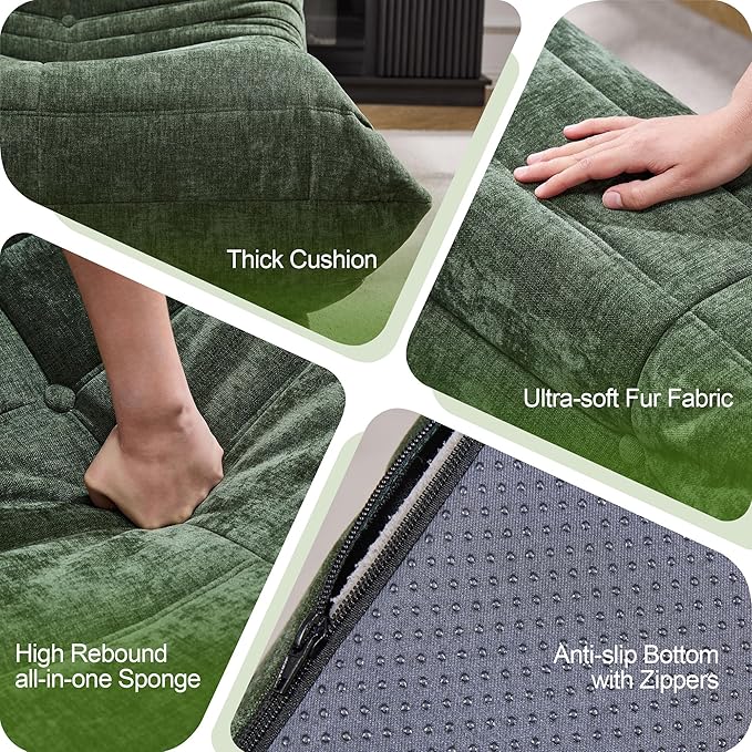 Bean Bag Chairs for Adults Giant Bean Bag Chair Memory Foam BeanBag Chair Big Bean Bag Sofa with Filler Faux Fur Fireside Beanbags Lazy Sofa for Living Room Bedroom Dorm Office (Green Chenille)-Ruum Studio Home