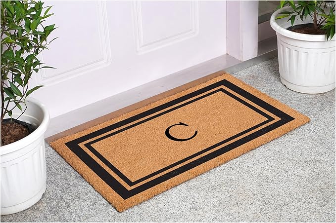 Calloway Mills 152962448 Black Border 24" x 48" Monogram Doormat (Letter C)-Ruum Studio Home