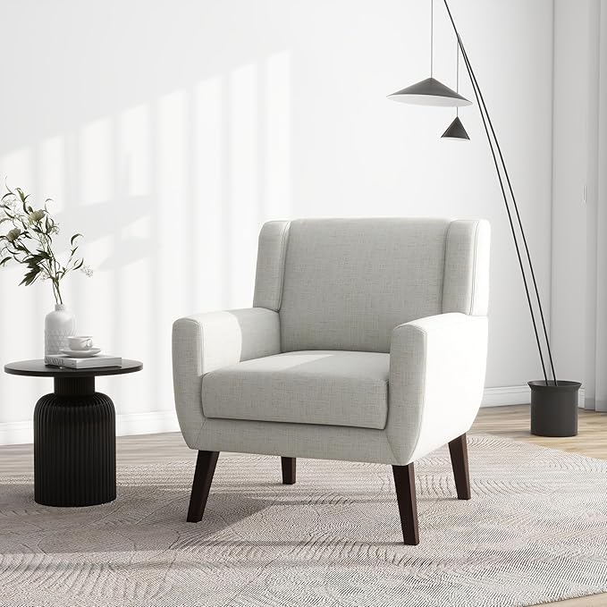 UIXE Accent Chair, Fabric Upholstered Armchair for Living Room, Comfy Arm Chair Single Sofa Bedroom Side Reading Seat - Flax Beige-Ruum Studio Home