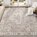 Washable Area Rugs for Living Room - 8x10 Neutral Vintage Distressed Floral Farmhouse Boho Large Soft Floor Rug Indoor Non Slip Carpet for Bedroom Dining Room Office - Grey Brown-Ruum Studio Home