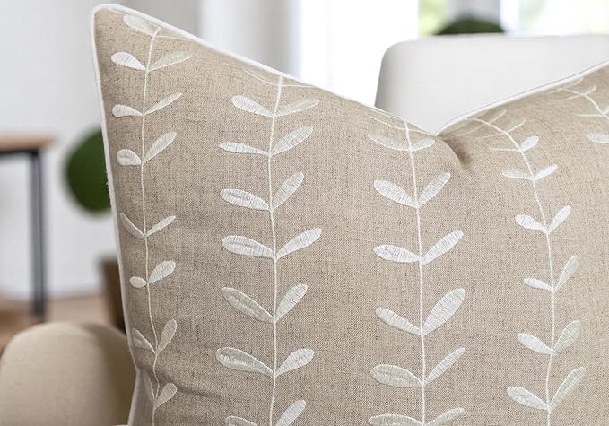 VAGMINE Embroidered Lollipop Pillow Cover - 18x18 Inches Square - 100% Linen Natural Decorative Cushion Cover - Farmhouse Rustic Embroidery - Cozy Accent for Sofa, Bed, Living Room, Neutral Home Decor-Ruum Studio Home