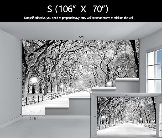 Beautiful 3D Snowy Forest Wallpaper Gray New York Park Landscape Wall Mural Living Room Bedroom (Not Peel and Stick)-Ruum Studio Home
