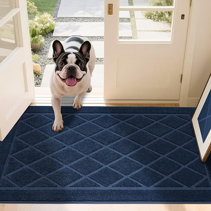 JSEI Dirt Trapper Door Mat 36"x60", Non-Slip Washable Entryway Mats, Dog Door Mat, Stain Resistant and Absorbent Floor Mats, Low Profile Welcome Mat for Front Back Door, Navy Blue-Ruum Studio Home