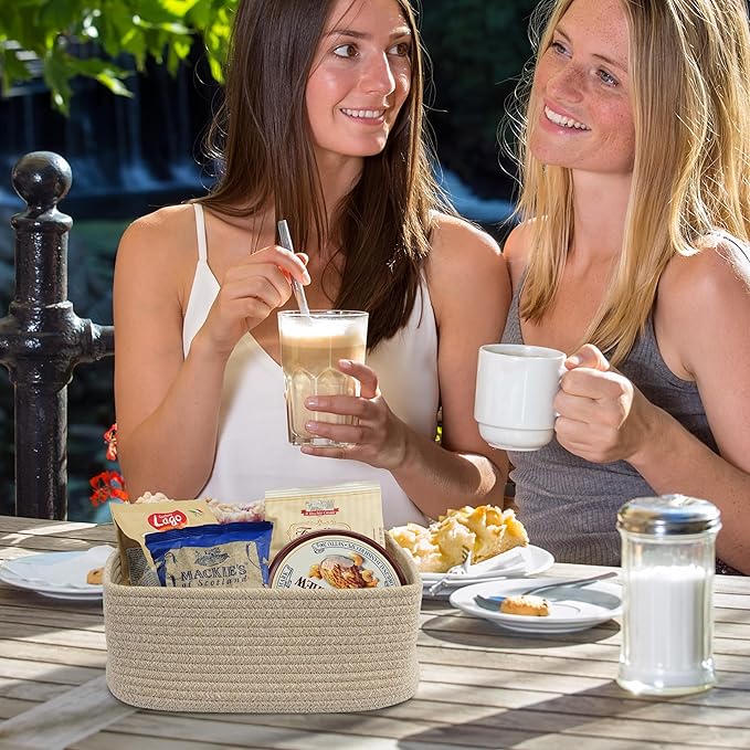 Small Woven Storage Baskets 12“X8”X5“ Decorative Rope Bins for Organizing Shelves, Closets, and Toys, Empty Gift Baskets, Cute Organizer Basket for Home and Office (oatmeal, regular)-Ruum Studio Home