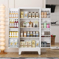 51" Kitchen Pantry Cabinet, Metal Storage Cabinet with 3 Adjustable Layer Shelves, 8 Door Shelves, Buffet Sideboard for Living Room, Kitchen, White-Ruum Studio Home