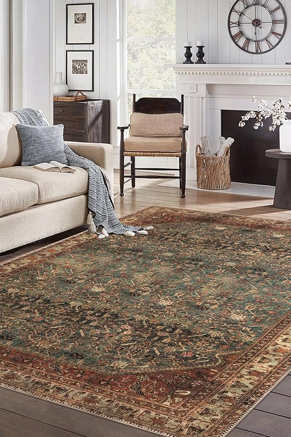 Keen Home Design 10x14 Rug - Machine Washable Area Rug with Non-Slip Backing, Ideal for Living Room, Dining Room, Bedroom - Vintage, Easy Clean, Durable, Low Pile Rug - (9'7" x 14')-Ruum Studio Home