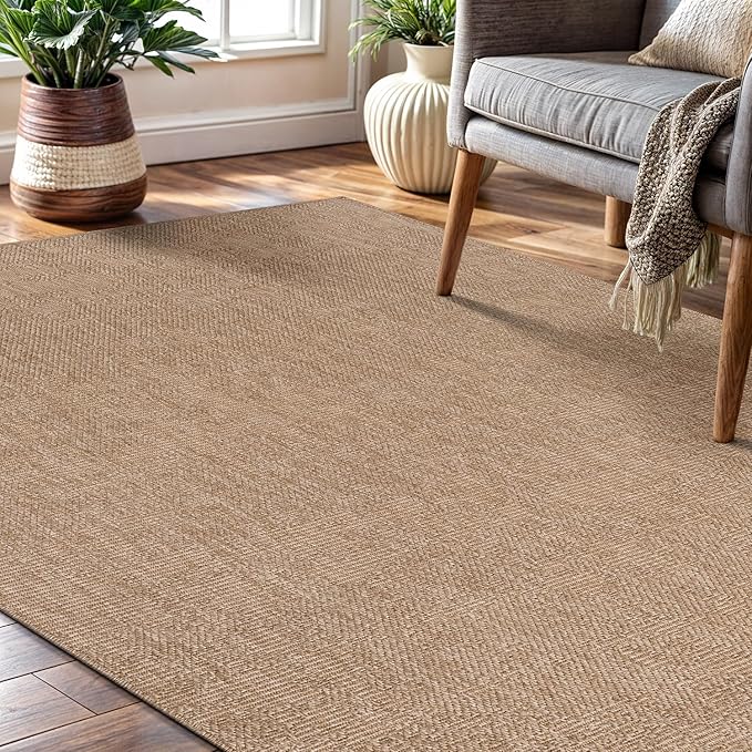 CAMILSON Easy Jute Rug 4x6, Indoor Outdoor Natural Color Fiber Area Rugs for Living Room Patio and Kitchen Rug, Solid Boho Woven Design, Easy-Cleaning, Washable Outside Carpet Alfombras (4 x 6)-Ruum Studio Home