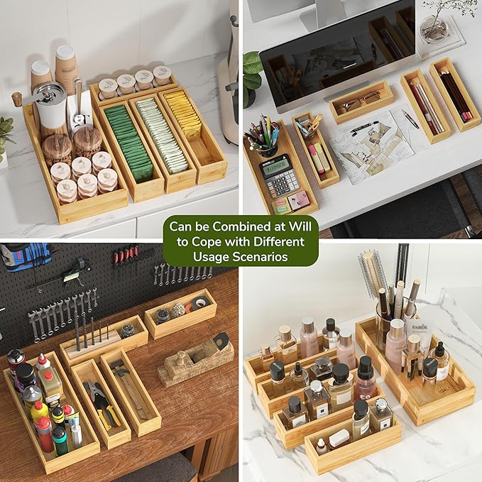 BAMEOS Utensil Drawer Organizer, 5 Slots Silverware Organizers for Kitchen Drawers, Bamboo Flatware Organizer for Knives Cutlery Spoons Forks (Natural)-Ruum Studio Home