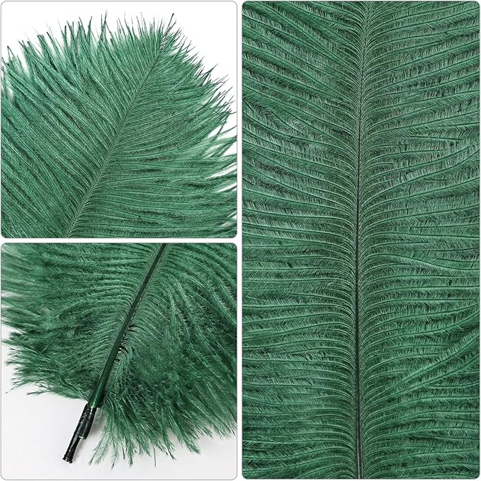 THARAHT Blackish Green Ostrich Feathers 24pcs Natural Bulk 8-10Inch 20cm-25cm for Crafts Wedding Party Centerpieces Mardi Gras Decoration Feather-Ruum Studio Home