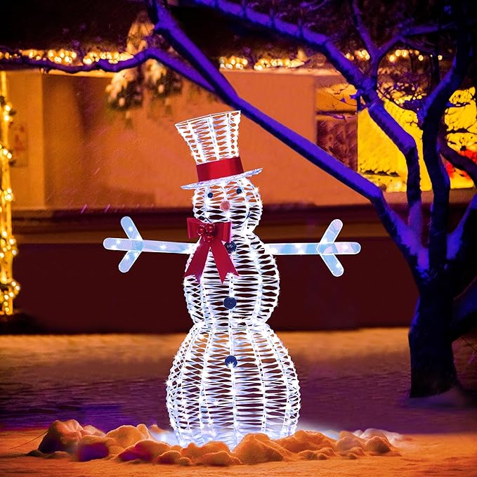 4.5FT Lighted Snowman for Christmas Decoration, 3D Pre-Lit Iridescent Snowman Xmas Decor with 100 LED Lights, Glittered Standing Holiday Display for Outdoor, Indoor-Ruum Studio Home