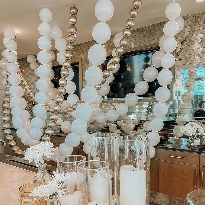 White and Silver Linking Balloons, 100PCS 6 Inch Small Metal Silver Quick Link Balloons for Making Balloon Wall Heart Arch Tails Balloon for Wedding Birthday Baby Shower Graduation Party Decorations-Ruum Studio Home